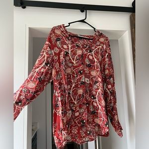 Business Casual Long Sleeve V-Neck Floral Blouse